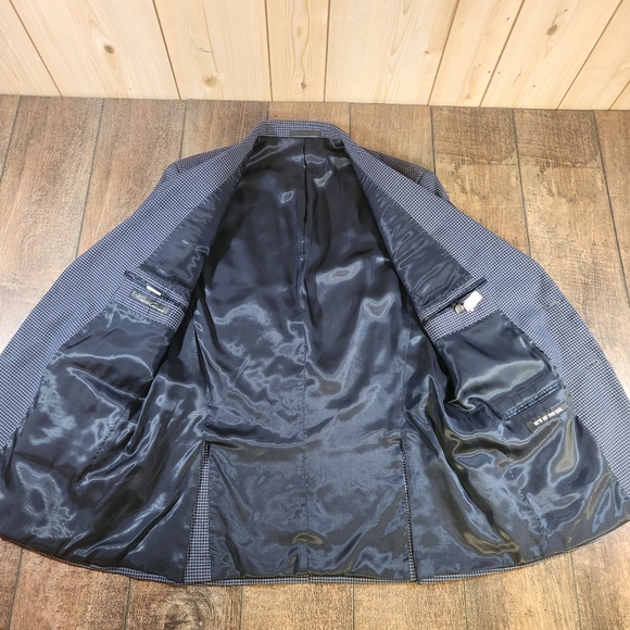 Kenneth Cole Blazer Men's 42R Blue Gingham Check Sport Coat Jacket 100% Wool - Picture 6 of 10